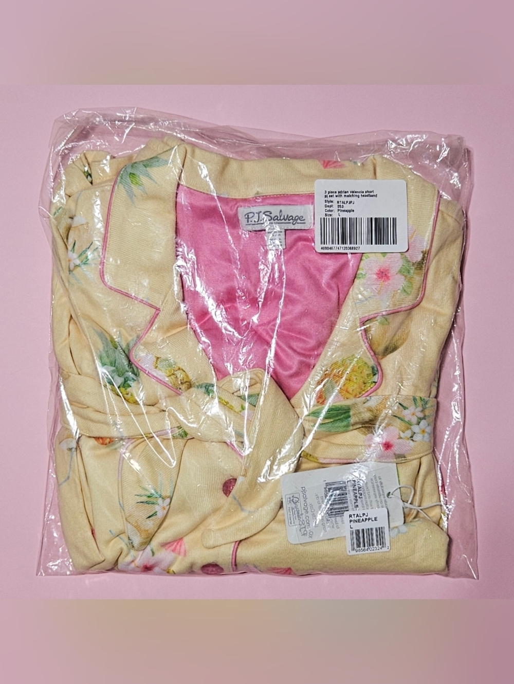 PJ Salvage Pajama Set Large Pineapple Short Sleeve Top/Shorts/Headband NWT 🍍🌺